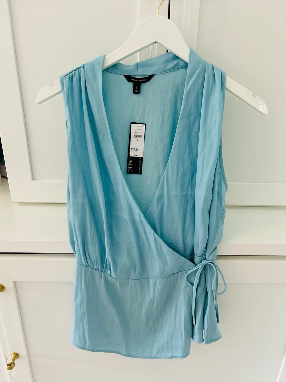 Banana Republic Sky Blue Sleeveless Wrap Blouse